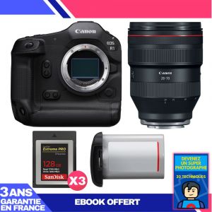 Boitier Canon EOS R1 + RF 28-70mm f/2 L USM + 3 SanDisk 128GB Extreme PRO CFexpress Type B + Canon LP-E19 + Ebook 'Devenez Un Super Photographe - Neuf