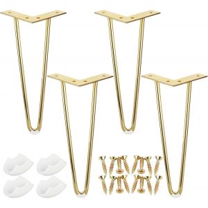 MEVRONISSHOP-4 pi&egrave;ces Pieds de Table, Pieds de Meuble 30cm avec vis, Pied de Table en &eacute;pingle &agrave; Cheveux en m&eacute;tal dor&eacute;, Pied Hairpin en m&eacute;tal &agrave; 2 Barres pour Petite Table Basse, casier IKEA, Armoire - Neuf