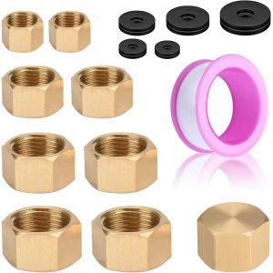 KALANKA-Bouchon Laiton 10PCS Nourrice Plomberie Avec Rondelles En Caoutchouc Capuchon Filet&eacute; En Laiton Ruban De Mati&egrave;re Premi&egrave;re Bouchon Robinet Pour Conduite D'eau De Jardin (5 Tailles) - Neuf