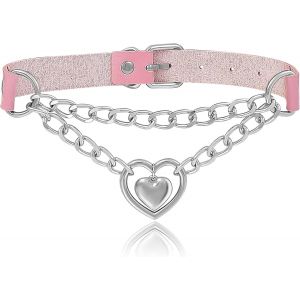 Trahoo-Collier Gothique Femme Ras Du Cou Cuir Punk Choker Vintage Avec C?ur Anneau - Neuf