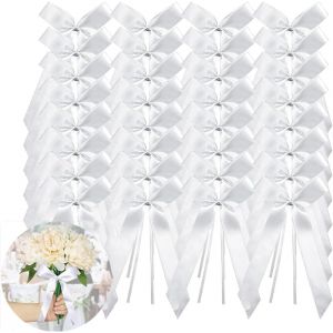 Kal-Satin Voiture Decoration, 100 Pièces De Décoration De Mariage N?Uds, Noeud De Décoration De Mariage, Ruban Voiture Mariage, Noeud Rubans Déco, Noeuds Mariage Voiture, Blanc - Neuf