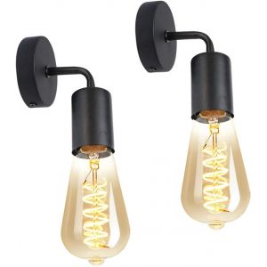 2 Pack Applique Murale Edison Rétro Lampe Murale Vintage Industrielle en Métal Éclairage Industriel Mural Intérieur pour Salon Couloir Chambre Bar Restaurant Café, Douille d'Ampoule E27, Noir - Neuf