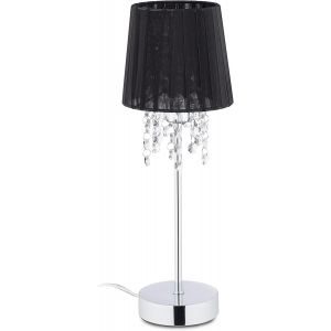 Subzonal-Lampe De Table, Abat-Jour En Organza, Pied Rond, Lampe De Chevet, H X D 41 X 14,5 Cm, Noir/Argent&eacute; - Neuf