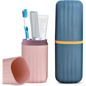 Senior-Lot De 2 Étuis De Voyage Pour À Dents - Multifonctions - Pour La Maison, L'école, Le Camping, Les Voyages D'affaires, La Salle De Bain - Bleu + Rose[L1035] - Neuf