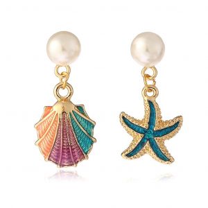 Alliage Classique &Eacute;mail Pour Coquille Boucles D'oreilles Fille Plage &Eacute;toile De Mer Irr&eacute;guli&egrave;re Pendante Oreille - Neuf