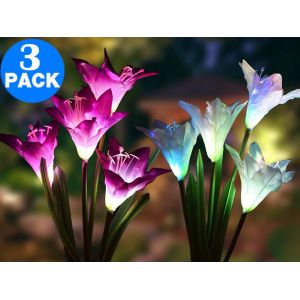 Lot De 3 Lampes Solaires Led &Agrave; Changement De Couleur Pour &Eacute;clairage Paysager - Neuf