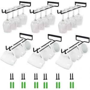 Sjzg-Support Verre A Pied Suspendu,Porte Verre A Pied Suspendu,Porte Verres Suspendu,6 Pi&egrave;ces 30cm Porte-Verres &Agrave; Vin Peut Contenir 24 &Agrave; 36 Verres &Agrave; Vin Avec Vis Pour Cuisine Caf&eacute; Bar Restaurant - Neuf