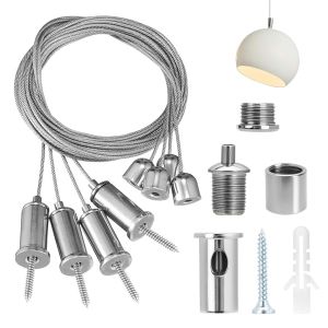 KALANKA-10 Pi&egrave;ces C&acirc;ble Crochet Acier Inoxydable, 1.5 mm x 1.5 m Cable Suspension Luminaire R&eacute;glable, Kit de Suspension Plafond M&eacute;talliques en Acier Inoxydable pour Panneaux LED, Plafonds, Luminaires - Neuf