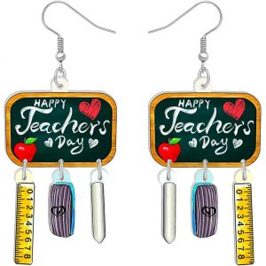 Kal-Boucles D'oreilles Pendantes En Acrylique Règle À Crayon Globe Terrestre Tableau Mignon Enseignant Pour Femmes Filles Cadeaux D'appréciation Pour La Rentrée Scolaire - Neuf
