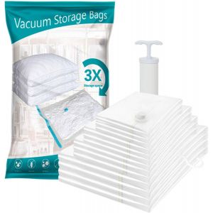 lbgwp60-12 Sacs Vides 80 Microns + 1 Sac De Suspension + 1 Pompe - Rangement Et Organisation D'Armoires Pour Vêtements, Couettes Et Couvertures - Neuf