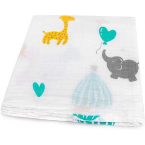 Kalanka-® Mousseline Bebe Algodon 120 X 120 - Mousseline En Coton Biologique - Couverture Nouveau-Né - Sert De Serviette Ou De Couverture Bébé Chariot, Lit Bébé (Éléphant & Girafe, 120x120) - Neuf