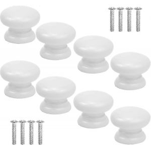 8 pcs boutons d'armoire 33MM blanc boutons de tiroir champignon bouton de porte rond solide tire poignées-blanc S2024 - Neuf