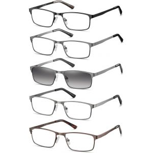5 Paires Lunettes De Vue Lecture Hommes Rectangulaire Style De Cadre Acier Inoxydable Materiaux Charniere A Ressort Compris Les Soleil Lunettes De Lecture +2.50 - Neuf