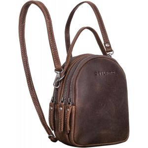 Senior-Stacy' Sac À Dos Bandoulière Femme En Cuir Mini Daypack Vintage Petit Sac A Main Femmes Porte À L'Épaule Shopping Backpack Xs Retro Cuir Véritable, Couleur Torres - Marron[L2930] - Neuf