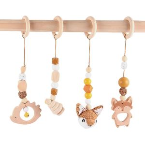 Subzonal-Lot De 4 Arche De Jeux En Bois Pour Bébés,Jouet Pour Arche Déveil,Arche De Jeux Bébé Bois,Portique Deveil Bebe Bois,Jouet Pour Arche Déveil En Bois,Pendentif En Bois Pour Nacelle,Poussette - Neuf