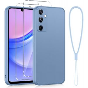 Protection Compl&egrave;te Silicone Coque Pour Samsung Galaxy A15 4G/5G 6,5"" Avec 2 Pi&egrave;ces Verre Tremp&eacute;, Housse Fine Antirayures Anti Jaunissement &Eacute;tui Pour Samsung A15 Con Cordon, Bleu F[POP940810] - Neuf