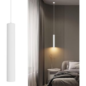 Suspension Luminaire Cylindre Gu10, Lampe Suspension Moderne Avec Ampoule 5W 470 Lm, Suspension Luminaire Led Pour Salon Chambre Cuisine Chevet, Blanc Chaud 3000K, 50Cm, Blanc - Neuf