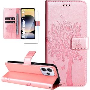 KWEX-Coque pour Xiaomi Redmi Note 14 5G Etui Portefeuille Cuir avec Verre Tremp&eacute; Motif Porte Carte &agrave; Rabat Clapet Housse Protection Flip Case &Eacute;tui Coque pour Xiaomi Redmi Note 14 5G-Or Rose - Neuf