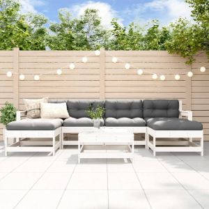 Prolenta Premium - Salon De Jardin 7 Pcs Blanc Bois De Pin Massif - Neuf