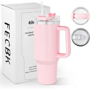 Eryi-Mug Isotherme Avec Paille Et Poignée 1.2l, Tasse Isotherme 100% Anti-Fuite, 34 Heures Froid, 12 Heures Chaud, Gobelet En Acier Inoxydable, Lavable Au Lave-Vaisselle, Rose Pâle - Neuf