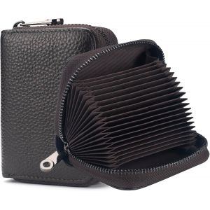 CAUC-Porte-Cartes de cr&eacute;dit pour Femmes Petites Cartes de cr&eacute;dit Portefeuilles en Cuir v&eacute;ritable RFID Blocking Ladies Card Case Female Multi Card Organizer Zipper Purse with 20 Card Slots - Neuf