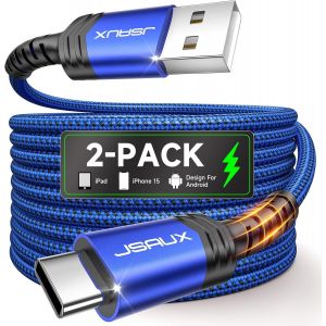 C&acirc;ble USB C (1+2M Lot de 2) 3,1A Durable Chargeur USB C Cable USB Type C Charge Rapide Nylon Tress&eacute; Compatible avec Samsung A13 A53 A52 S9 S8 S10 S22 S21 S20, Xiaomi Redmi Note 11 10 -Bleu - Neuf