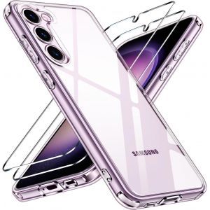 LORANKA-Anti-Jaunissement HD Clair Coque pour Samsung Galaxy S23+ 5G / S23 Plus 5G avec 2 Pi&egrave;ces Verre Tremp&eacute;, [Protection Militaire] Transparente &Eacute;tui de Protection Antichoc Mince Bumper Housse - Neuf