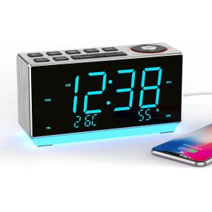 Vornixorsarlshop-R&eacute;veil Avec Radio Fm, Chargement Usb, Affichage Led Bleu Glace De 1,8 Pouces, Veilleuse, Double Alarme, Sieste, Contr&ocirc;le De Gradation, Horloge &Eacute;lectronique De Bureau De Chevet Cks508 - Neuf
