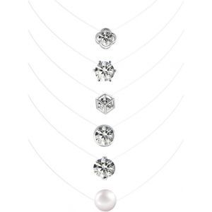 Kal-Collier Invisible Fil Nylon 6pcs Collier Invisible Ras De Cou Transparent Avec Rondetr&egrave;fle &Agrave; Quatre Feuilles Perles Blanches Six Griffes Quatuor Larme De Sir&egrave;ne De Griffe 6mm 8mm 10mm Pendentif, - Neuf