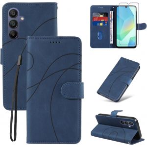 JGD-Coque pour Samsung Galaxy A16 4G / 5G avec 1 Pi&egrave;ces Verre Tremp&eacute; Protection, Premium PU Cuir Multifonction Magn&eacute;tique Portefeuille &agrave; Rabat Flip Housse &Eacute;tui pour Samsung Galaxy A16 4G/5G - Bleu - Neuf