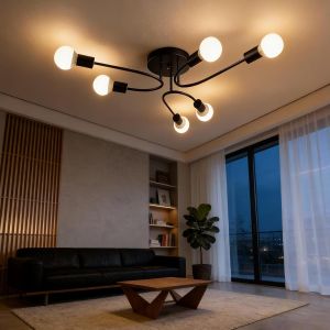 Subzonal-Plafonnier Industriel,6 Lumi&egrave;res Lustre Sputnik Vintage, Moderne Suspension Luminaire En Metal E27 Base Lampe Plafond Pour Salon Chambre Cuisine Salle &Agrave; Manger Bar Caf&eacute;, Diam&egrave;tre 70cm(Noir) - Neuf