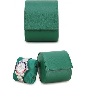 Kal-Étui De Rangement Pour Montre En Cuir Saffiano Boîte De Montre De Voyage En Cuir Pour 1 Montre Étui De Montre Portable Pour Homme Avec Coussins Amovibles (Vert) - Neuf