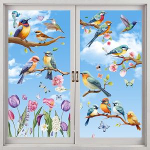 Kalanka-Autocollant Fenêtre Printemps,9pcs Sticker Oiseaux Fleur Printemps,Stickers Décoratifs Fenêtre, Gommettes Electrostatiques Vitres,Stickers Anti Collision Oiseaux,Pour Paysage Et Décorations D - Neuf