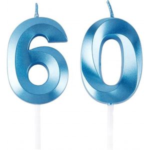 Eryi-Bougies D'anniversaire En Forme De Chiffre 60, Bleues, Décoration De Gâteau 3d, Pour Fête D'anniversaire, Mariage, Fête D'entreprise, Décoration De Gâteau, Numéro 60 - Neuf