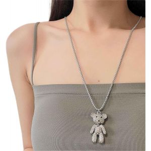 Kal-Collier Ours En Zircone Cubique Collier Pendentif Ours En Peluche En Diamant Long Collier Chaîne En Argent Collier Ours En Cristal Animalier Cadeaux Pour Femmes Filles - Neuf