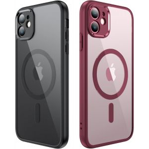 TRAHOO-Magn&eacute;tique Coque pour iPhone 11 Compatible avec MagSafe, [2 Pi&egrave;ces] Protection Antichoc Militaire Etui Anti Rayures Transparente Arri&egrave;re Housse Case pour iPhone 11 (Noir et Vin Rouge) - Neuf