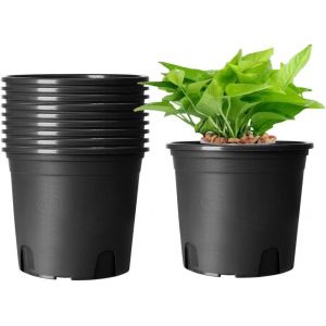 KALANKA-10Pcs Pots De Fleurs en Plastique, 22cm Épaissir Les Pots De Plantes Conteneur De Plantes Pot De Jardinage D'intérieur (Noir) - Neuf