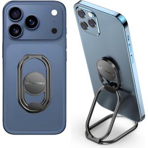 Anneau de pr&eacute;hension et support de voiture magn&eacute;tique en m&eacute;tal pour t&eacute;l&eacute;phone portable, compatible avec iPhone, iPad, smartphones et tablettes (noir) - Neuf