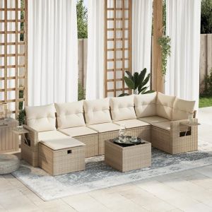 Salon De Jardin Avec Coussins 8 Pcs Beige Résine Tressée - Neuf