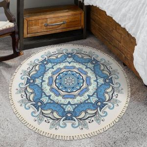 Kal-Tapis Rond Pour Chambre À Coucher U2013 Tapis Rond Lavable Doux Et Antidérapant Pour Chambre À Coucher U2013 Tapis Rond À Imprimé Floral Bleu De 1,2 M Pour Bureau Et Entrée 120, 3010120 - Neuf