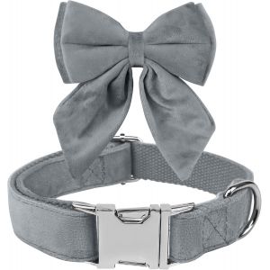 Eryi-Noeud Papillon Chiens, Collier Pour Chien Velours, Confortable Collier Chienn?ud Papillon Chiens Amovible Et Réglable Pour Mariages, Anniversaires, Festivités (Grey, Xl) - Neuf
