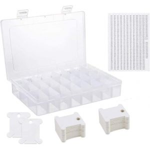 Chenquansarl-Bo&icirc;te De Rangement De Fil &Agrave; Broder 24 Grilles R&eacute;glables Avec 50 Bobines De Fil En Plastique Et 552 Autocollants Num&eacute;rot&eacute;s Pour Point De Croix Et Fils &Agrave; Coudre, Loisirs Cr&eacute;atifs, Rangemen - Neuf