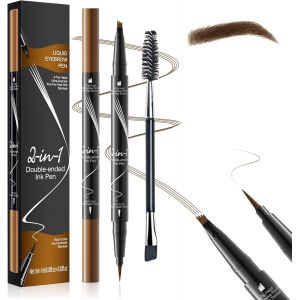 KALANKA-Crayon Sourcil Waterproof Longue Tenue 2 en 1, Double Embout avec Crayon &agrave; Sourcil Microblading 4 Pointes et Eyeliner Pr&eacute;cis, pour Maquillage Effet Poil &agrave; Poil Naturel 3D (Marron Clair) - Neuf