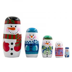 5 Pièce de Nidification de Poupées en Bois russe Matryoshka Poupée Mignonne de la Main de Santa Bonhomme de neige de l'Empilement de Poupée Enfants de Jouets pour Noël et Anniversaire - Neuf