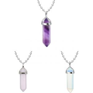Kal-3 Pièces Pendentif Chakra Pierre, Breloques Pendentif En Cristal Hexagonaux Pendentifs Pierre De Quartz Naturel Pour Hommes Femmes Fabrication De Bijoux - Neuf