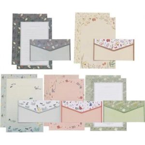 5 ensembles / 45 pcs fleur impression enveloppe et papier à lettre belle écriture papeterie enveloppes Kit scolaire pour l'école - Neuf