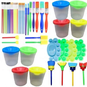 TIANYI-Enfants Peinture Kits 46PCS Peinture Pinceaux Outils -Peinture au Doigt Enfant Lavable, Pinceau,Tampon,Éponge,Palette, Kit Peinture Enfant Non Toxique pour Education Préscolaire - Neuf