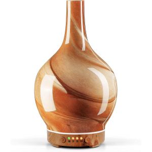 Aroma Diffuser Luftbefeuchter,100ml Handgeblasen 3d Luftbefeuchter Ultraschall Leise 7 Farbwechselnde Leds Raumbefeuchter Bpa Frei F&uuml;r Wohnung Yoga Spa Mit Timer (Blue Wave) - Neuf