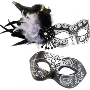 Masque De Bal Masqu&eacute; Pour Couple-Masque De Bal Masqu&eacute; Pour Femme Avec Plumes Et Masque V&eacute;nitien Pour Homme Pour F&ecirc;te De Mardi Gras.[J481] - Neuf