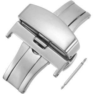 Eryi-Fermoir Montre Deployante Boucle Bouton Poussoir Rapide Libération Pour 24mm Cuir Bracelet Avec Bracelet Lien Broche, Argenté - Neuf